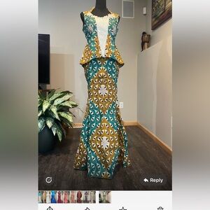 Geometric Patterned Skirt Set in Teal and Gold

G7 0226